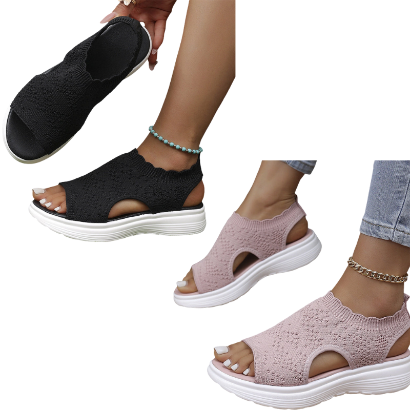 👡LAST DAY SALE £14.77! ✨Women Breathable Hollow Knit Platform Slide Sandals, Soft Cushioned Open Toe Slip-On Summer Wedge Sandals