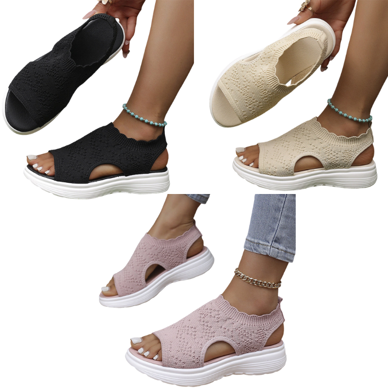 👡LAST DAY SALE £14.77! ✨Women Breathable Hollow Knit Platform Slide Sandals, Soft Cushioned Open Toe Slip-On Summer Wedge Sandals