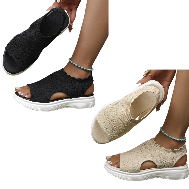 👡LAST DAY SALE £14.77! ✨Women Breathable Hollow Knit Platform Slide Sandals, Soft Cushioned Open Toe Slip-On Summer Wedge Sandals
