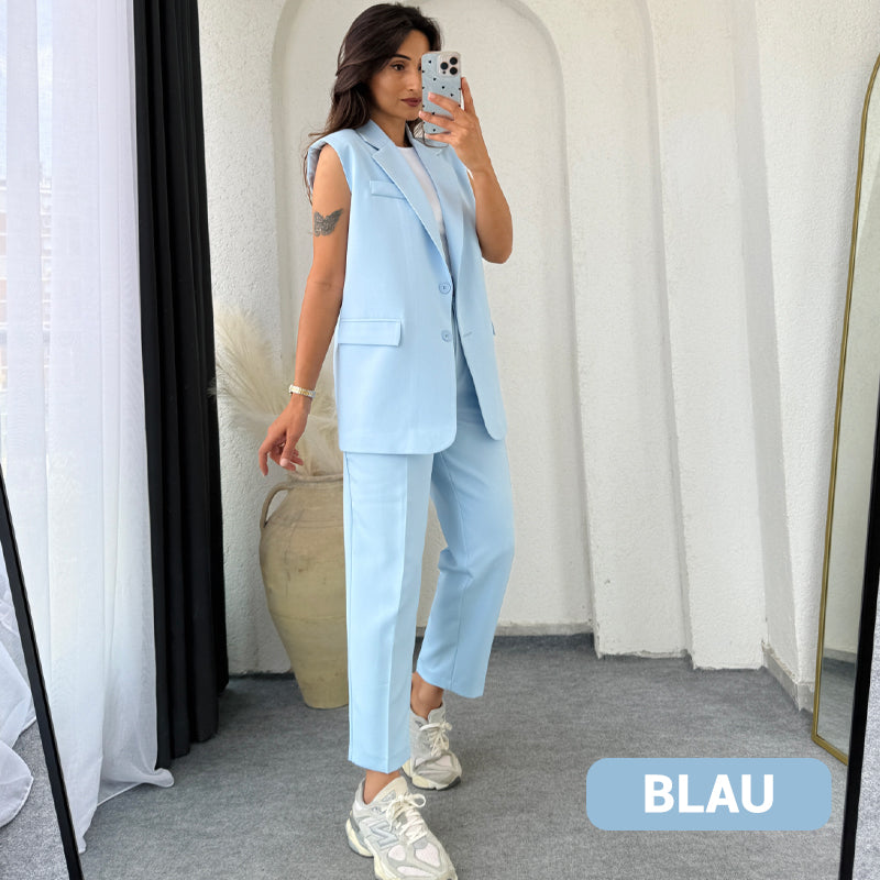 Versandkostenfrei ⏰ Nur noch heute 50% Rabatt! 👔💖 Damen Ärmelloser Blazer & High-Waist Hose Set – Modern & elegant für Büro, Festivals und besondere Anlässe ✨