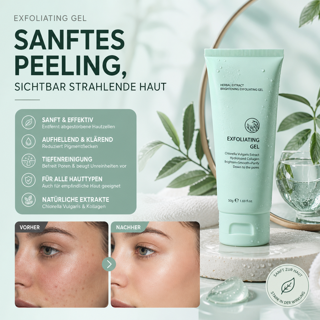 🔥Kräuter-Exfoliating Gel mit Chlorella & Kollagen – Aufhellendes Peeling für glatte, reine Haut
