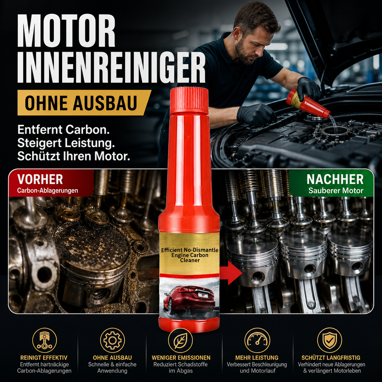 🚗 LIMITIERTER 50% RABATT! Motor-Karbonreiniger ohne Ausbau – Tiefenreinigung, reduziert Abgase & steigert Motorleistung