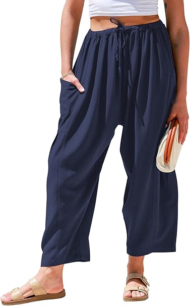 ☀️ 50 % RABATT FÜR BEGRENZTE ZEIT! 👖 Damen Leinen-Optik Weitbein Freizeithose – Elastischer Kordelbund, große Taschen, luftig für Sommer & Urlaub 🤎