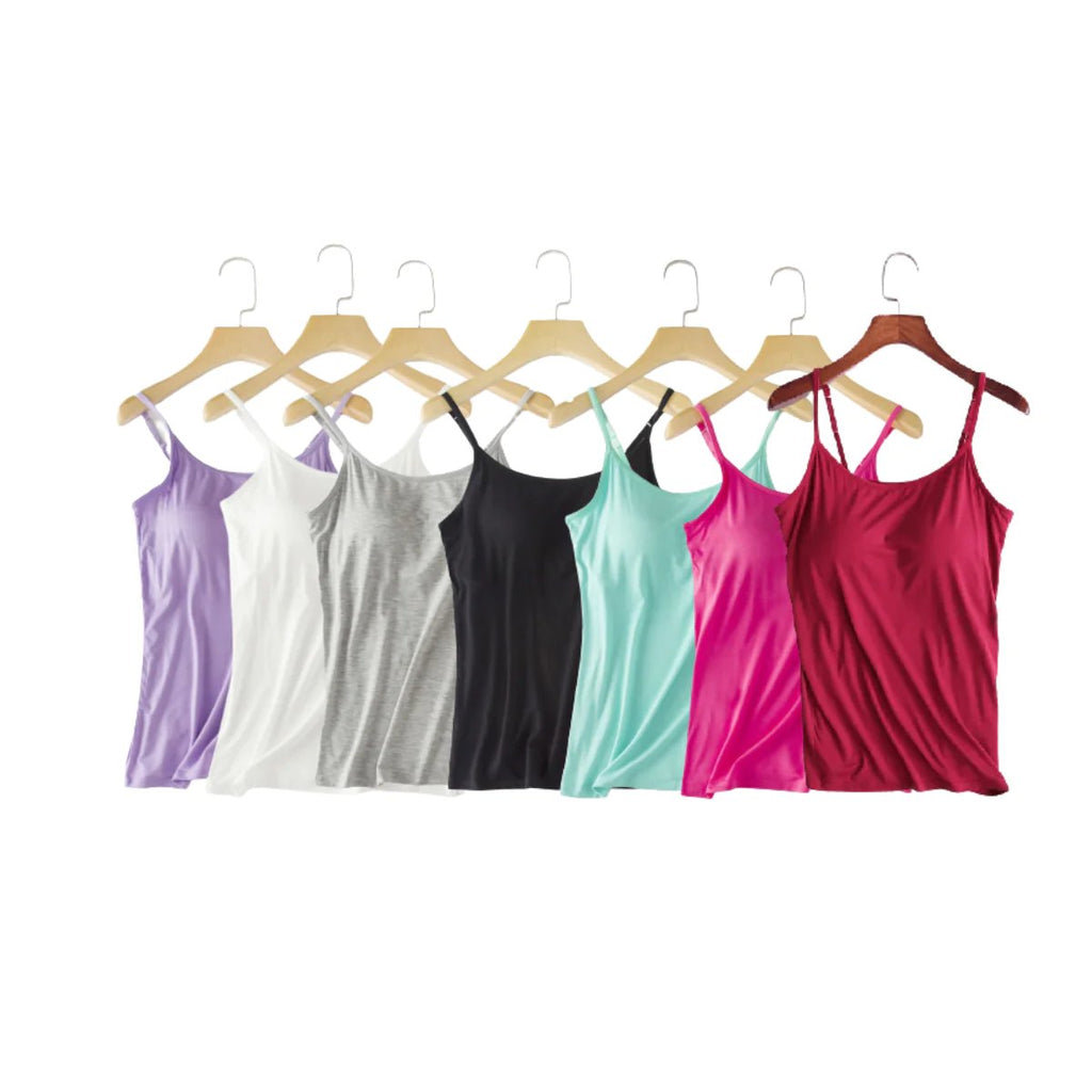 ☀️ 50 % RABATT FÜR BEGRENZTE ZEIT! 👚 Damen Tanktop mit integriertem BH – Verstellbare Träger, elastischer Stoff und runder Ausschnitt für Alltag & Layering 🤍