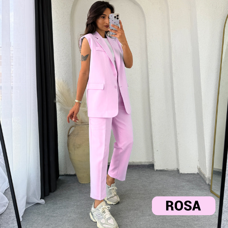 Versandkostenfrei ⏰ Nur noch heute 50% Rabatt! 👔💖 Damen Ärmelloser Blazer & High-Waist Hose Set – Modern & elegant für Büro, Festivals und besondere Anlässe ✨