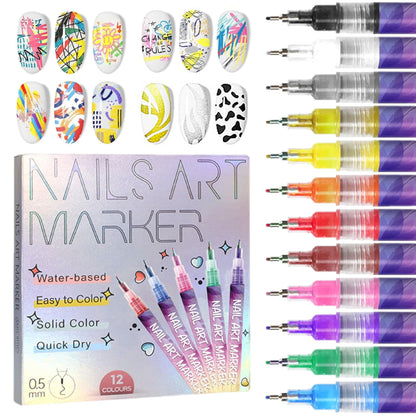 🎁Het tilbud 50 % RABATT ⏳12 Shades Dual-Tip neglelakk-markørsett, hurtigtørkende malepennene til DIY-negledesign💅