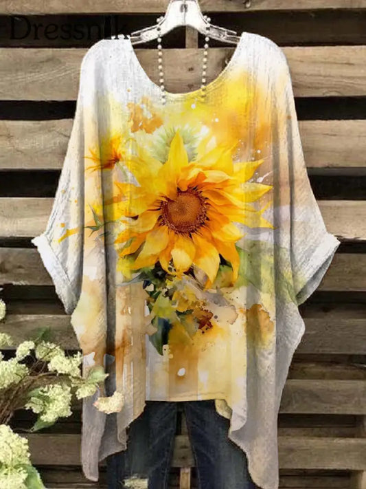 Frauen Ölgemälde Sonnenblumen druck Design Top