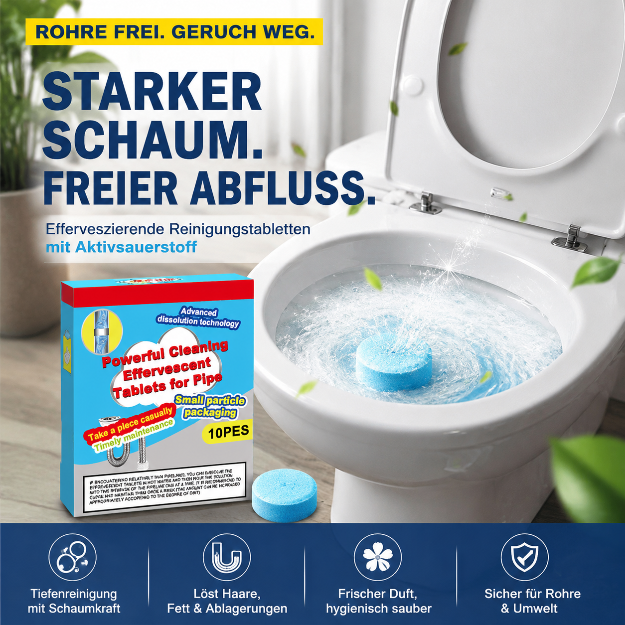 🔥50% OFF ❤️Powerful Cleaning Effervescent Tablets for Pipe, Fast Dissolve Hair Grease Clogs, Deodorizing Antibacterial Pipe Cleaner for Sink Toilet Floor Drain