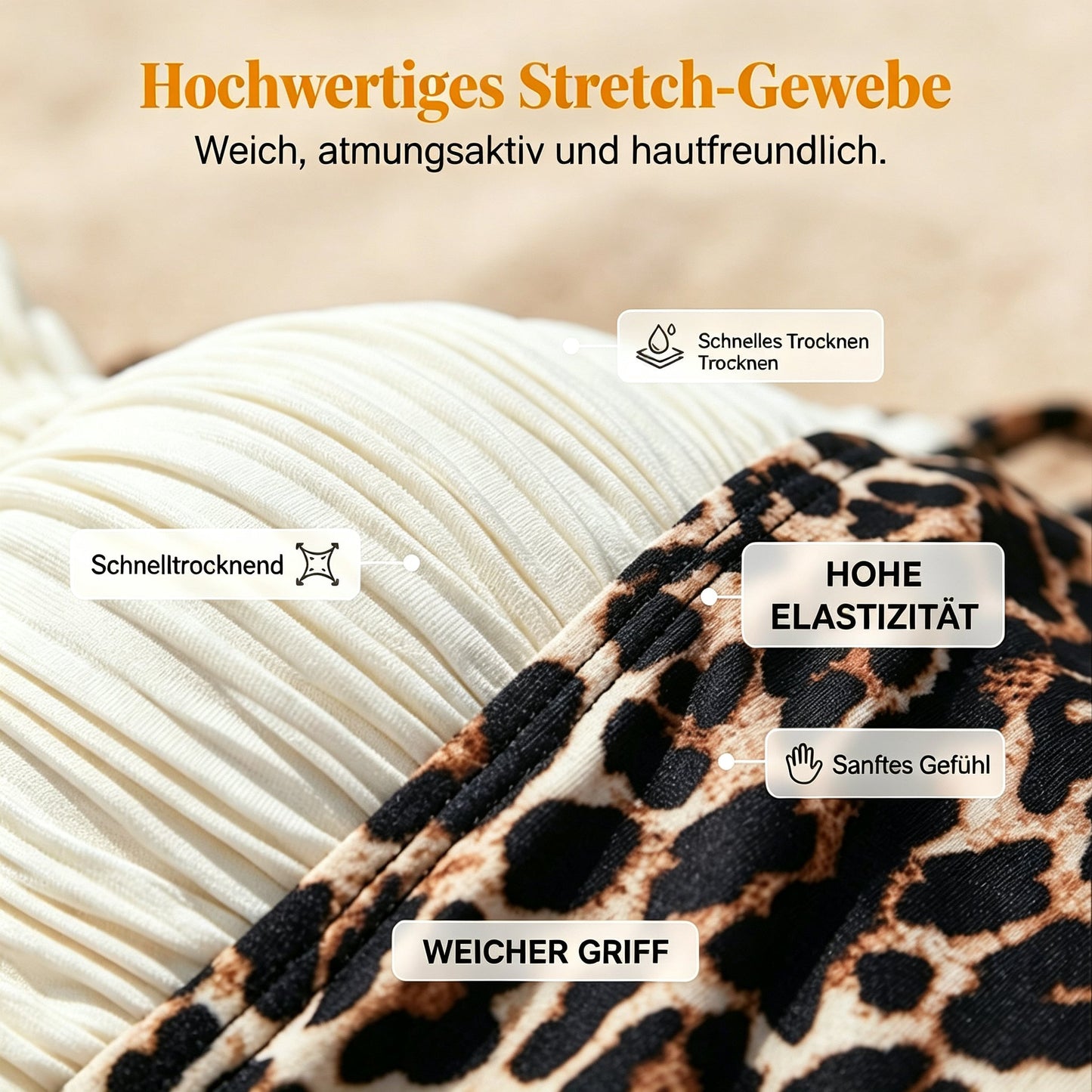 👙 LIMITIERTER 50% RABATT! Figurschmeichelndes Damen Bikini-Set – Weißer Rüschen-Oberteil + High-Waist Leoparden-Hose, elastischer Stoff für Strand, Pool & Sommerurlaub