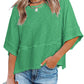 👕 LIMITIERTER 50% RABATT! Einfarbiges Patchwork-T-Shirt für Damen – Lockerer Schnitt, weite 5-Punkt Trompetenärmel, 3 Trendfarben