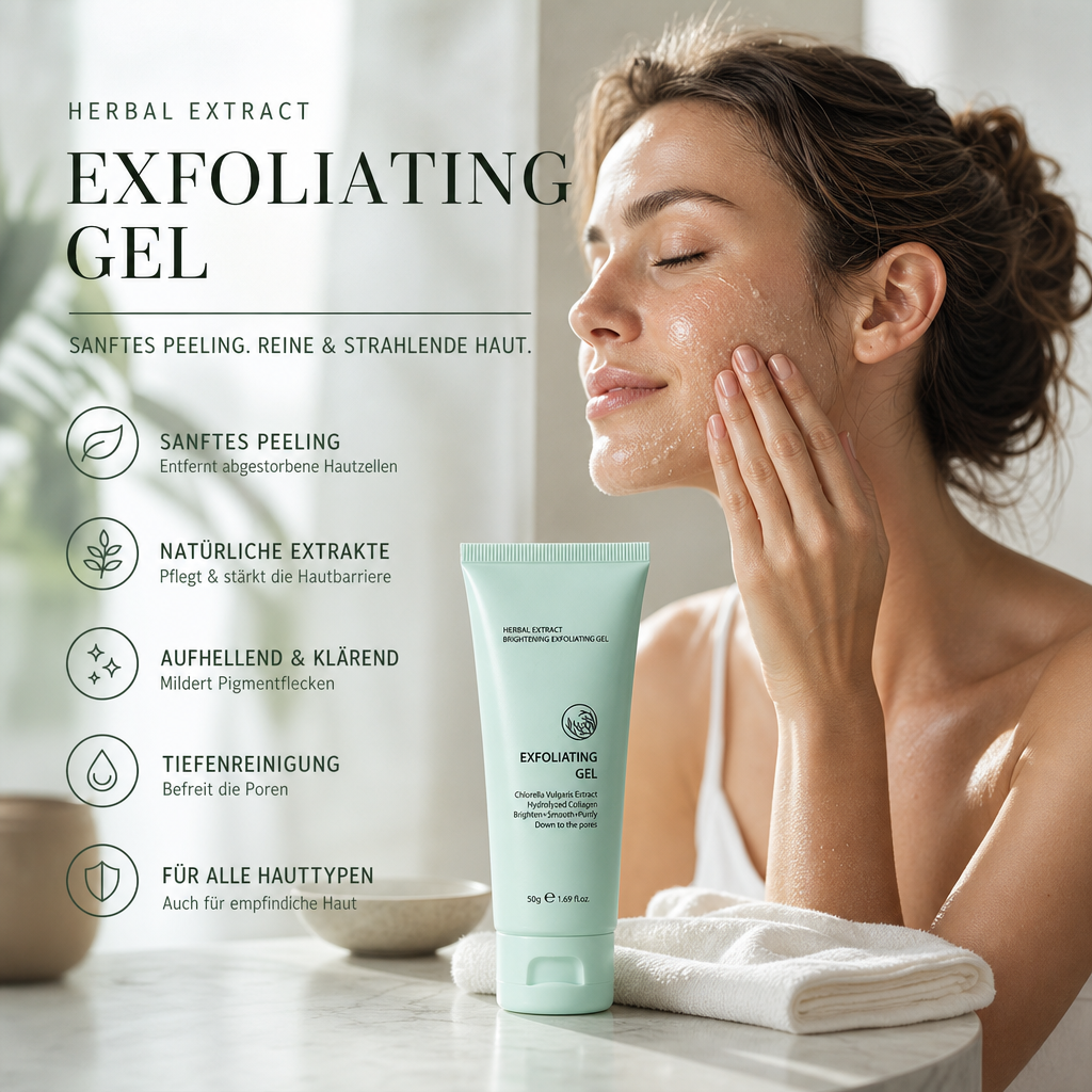 🔥Kräuter-Exfoliating Gel mit Chlorella & Kollagen – Aufhellendes Peeling für glatte, reine Haut
