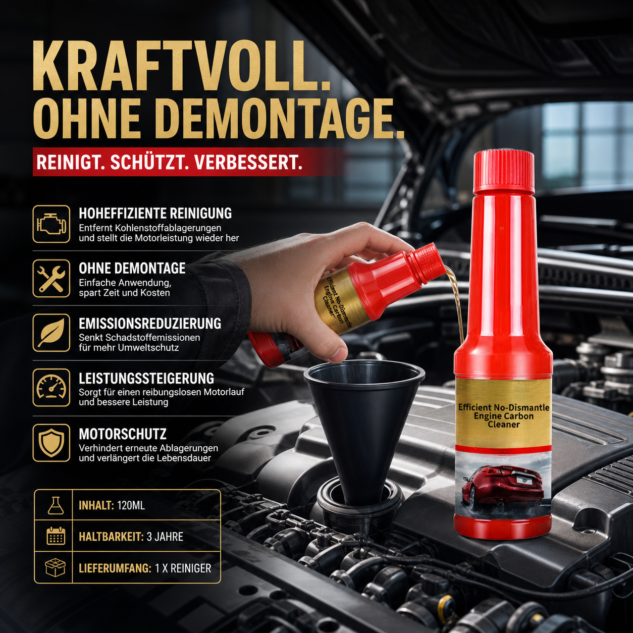 🚗 LIMITIERTER 50% RABATT! Motor-Karbonreiniger ohne Ausbau – Tiefenreinigung, reduziert Abgase & steigert Motorleistung