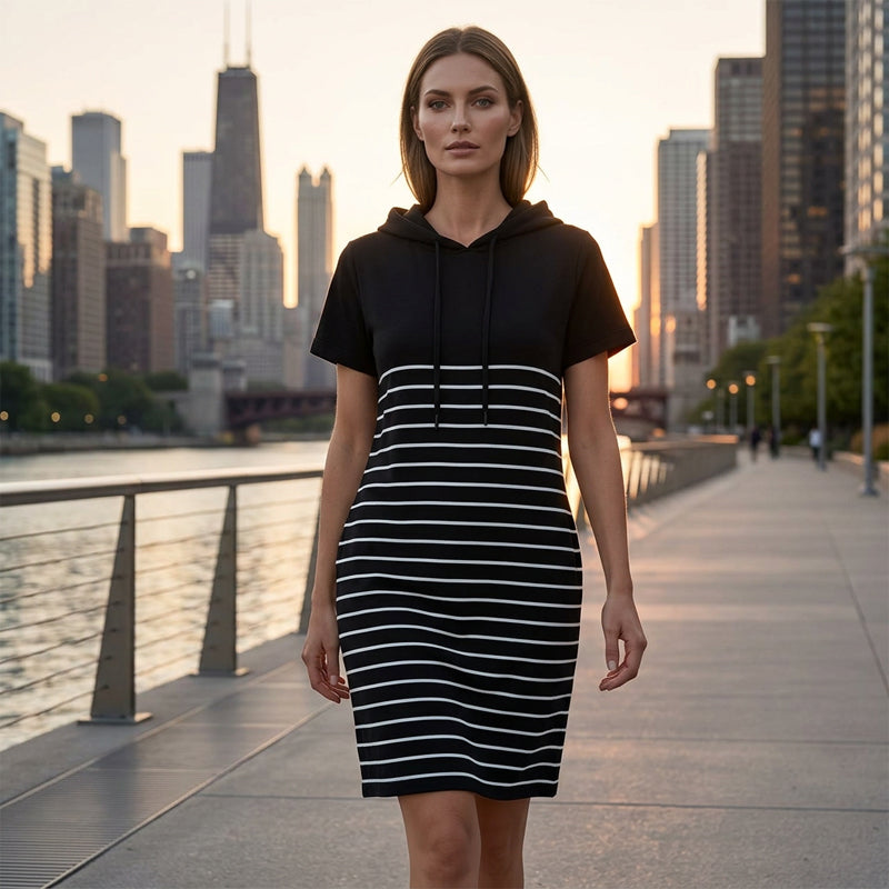 Damen elegantes Midi-Kleid mit Kapuze