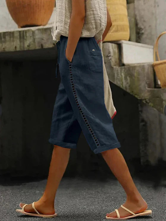 🌿 Damen Capri-Sommerhose mit Spitzendetails – Bequem, luftig & mit elastischem Bund!