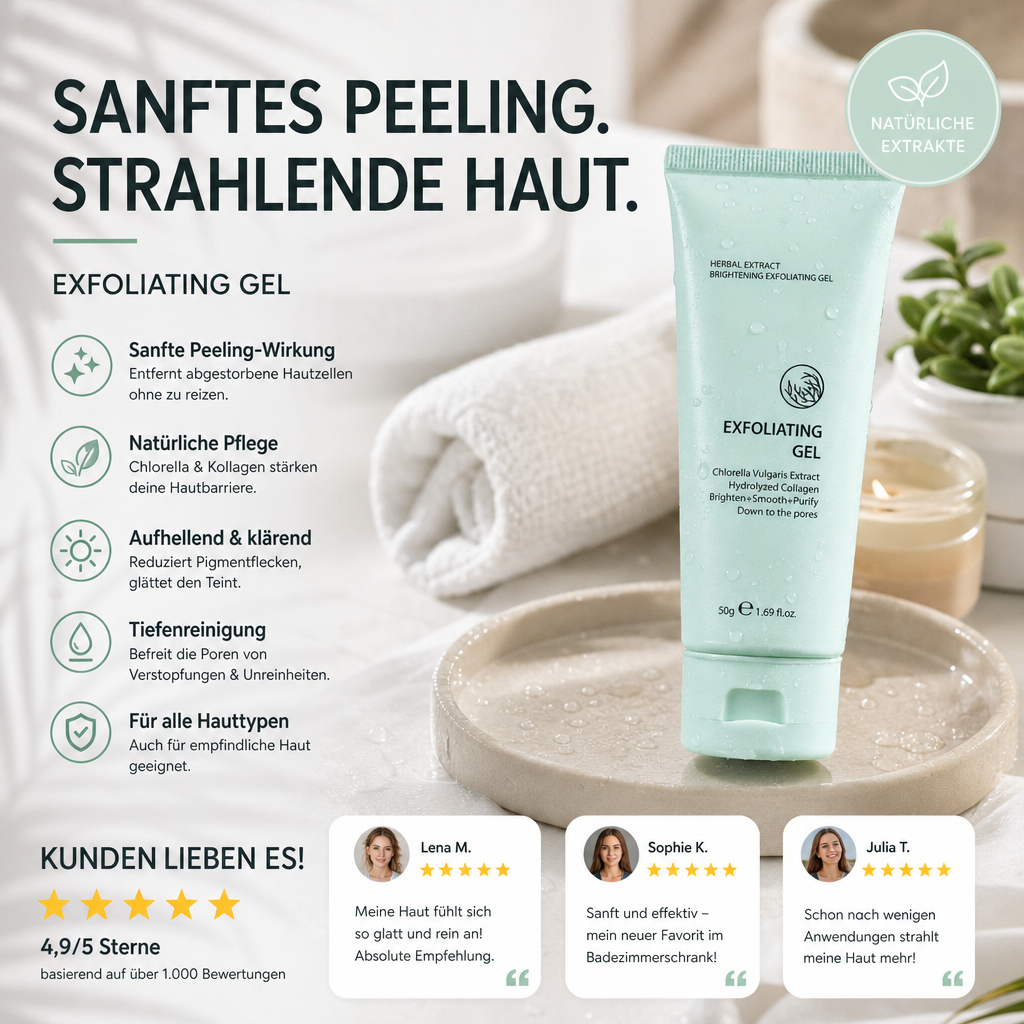 🔥Kräuter-Exfoliating Gel mit Chlorella & Kollagen – Aufhellendes Peeling für glatte, reine Haut