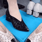 👡Slipper aus Mesh mit Kristallen und dickem Absatz