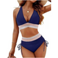 🔥 NUR NOCH HEUTE SPEZIALPREIS 27,99 €! 👙 Hochtailliertes Bikini Set mit Regenbogenwellen-Bund – Bauchkontrolle, Halter V-Ausschnitt, seitliche Zugbänder für Strand & Pool
