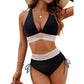 🔥 NUR NOCH HEUTE SPEZIALPREIS 27,99 €! 👙 Hochtailliertes Bikini Set mit Regenbogenwellen-Bund – Bauchkontrolle, Halter V-Ausschnitt, seitliche Zugbänder für Strand & Pool