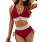 🔥 NUR NOCH HEUTE SPEZIALPREIS 27,99 €! 👙 Hochtailliertes Bikini Set mit Regenbogenwellen-Bund – Bauchkontrolle, Halter V-Ausschnitt, seitliche Zugbänder für Strand & Pool