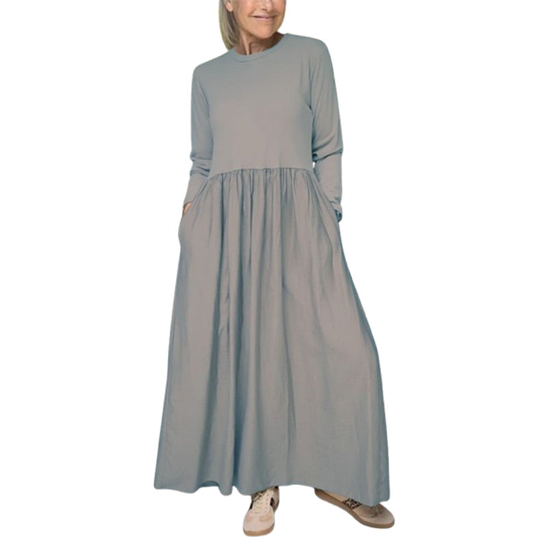 Fließendes Midikleid aus Strick mit vollen Ärmeln
