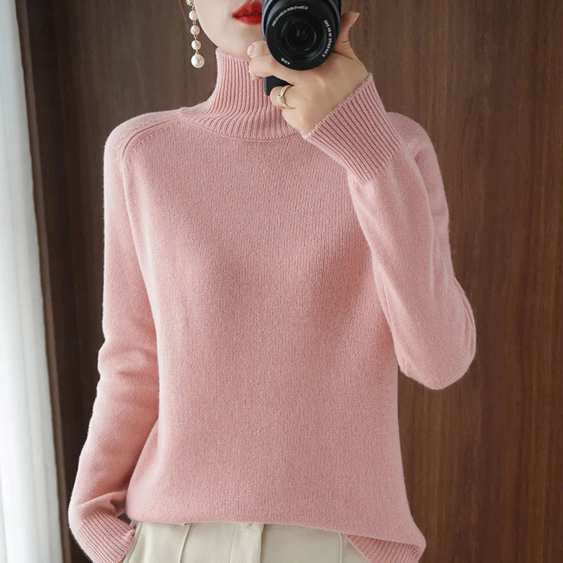 Einfarbiger Kaschmir-Strickpullover mit Rollkragen