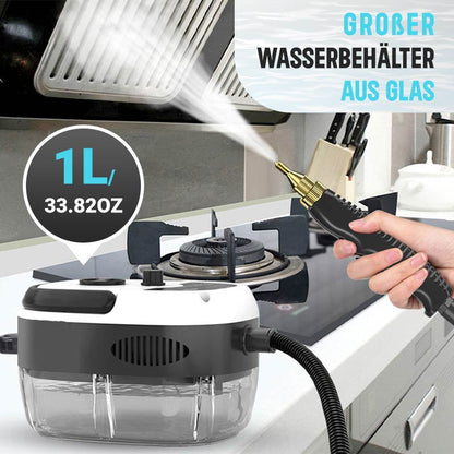 🧹 LIMITIERTER 57% RABATT! 2500W Hochdruck-Dampfreiniger mit 1L Glas-Wasserbehälter – Chemiefreie Hochtemperaturreinigung für Küche, Bad und Haushalt