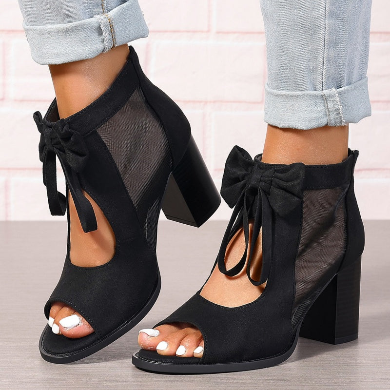 Offene Damen-Schleifen-Sandalen mit klobigem Absatz(👠50 % Rabatt!)