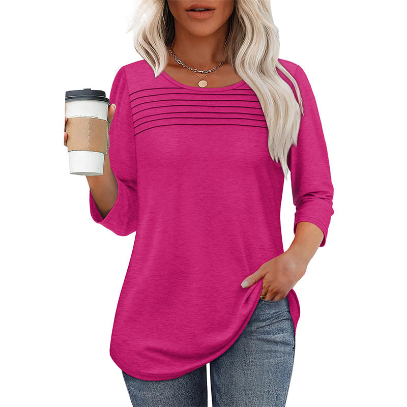 💕Kaufen Sie zwei Stücke mit 5% Rabatt👚Damen T-Shirt mit Faltendetails und 3/4-Ärmeln im lässigen Stil🌞