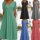 ⏰ Nur noch heute 50% Rabatt! 👗 Damen Midikleid mit V-Ausschnitt & kurzen Ärmeln, geraffter Taile, praktische Taschen, fließender weicher Stoff in 4 Farben für Alltag, Urlaub & Café ✨