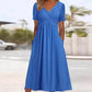 ⏰ Nur noch heute 50% Rabatt! 👗 Damen Midikleid mit V-Ausschnitt & kurzen Ärmeln, geraffter Taile, praktische Taschen, fließender weicher Stoff in 4 Farben für Alltag, Urlaub & Café ✨