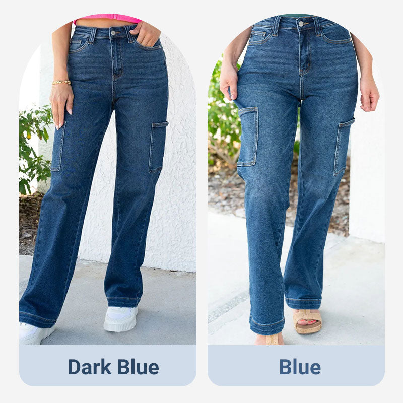 👖Maximal 50 % Rabatt!🏆High Rise Cargo Wide-Leg Stretch-Jeans für Damen