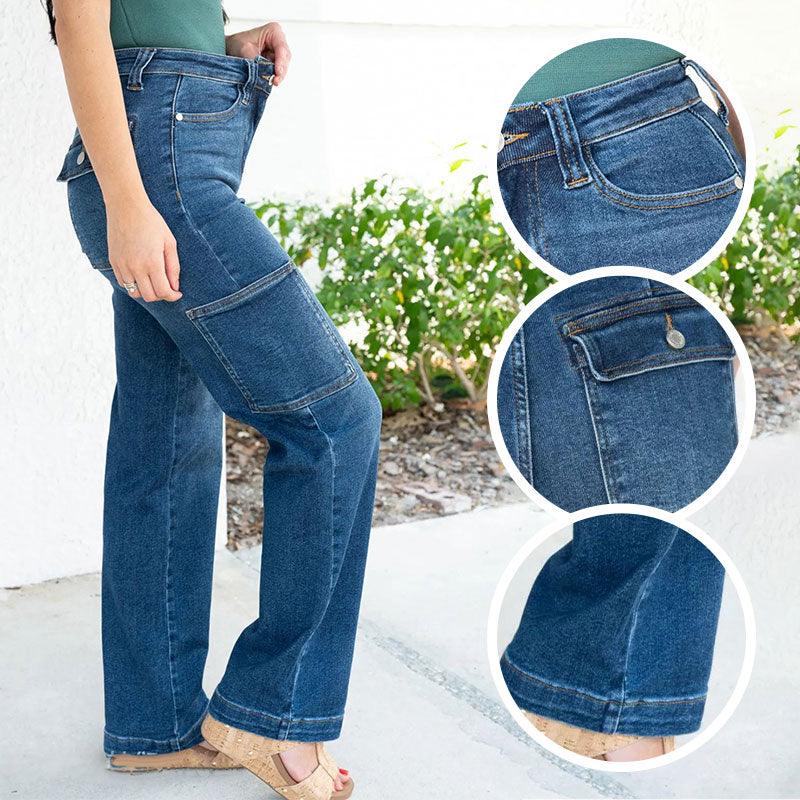👖Maximal 50 % Rabatt!🏆High Rise Cargo Wide-Leg Stretch-Jeans für Damen