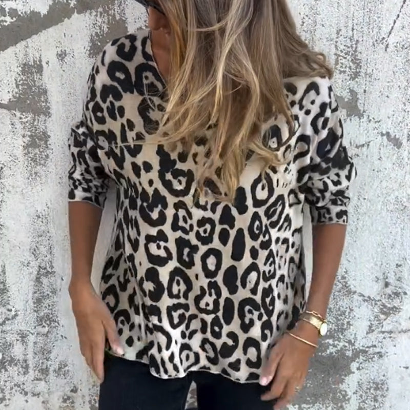 Damen Leopard Print Rundhalsausschnitt Stretch Top