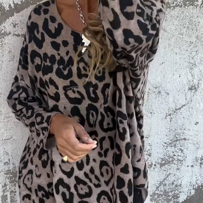 Damen Leopard Print Rundhalsausschnitt Stretch Top
