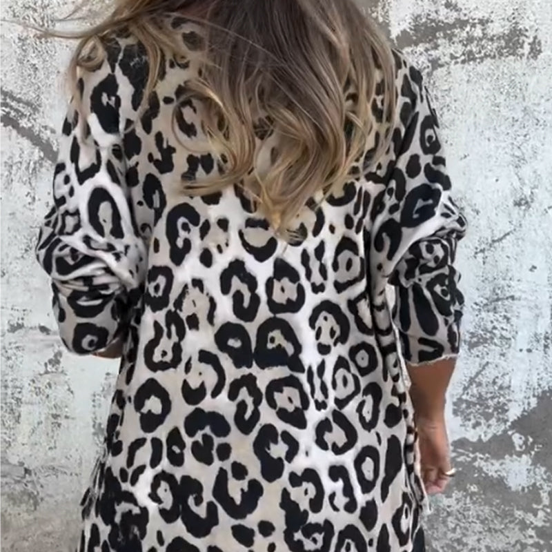Damen Leopard Print Rundhalsausschnitt Stretch Top