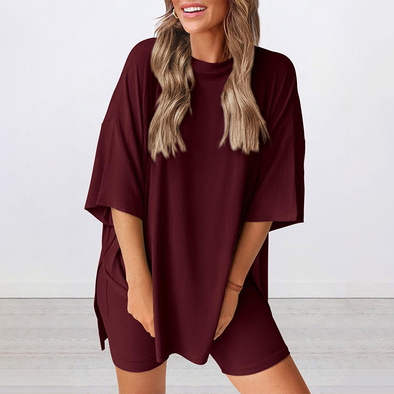 🔥 Letzter Tag! 57% Rabatt 2-teiliges Damen Sommer Set 🩳 Lockeres Oversize-Shirt + Shorts