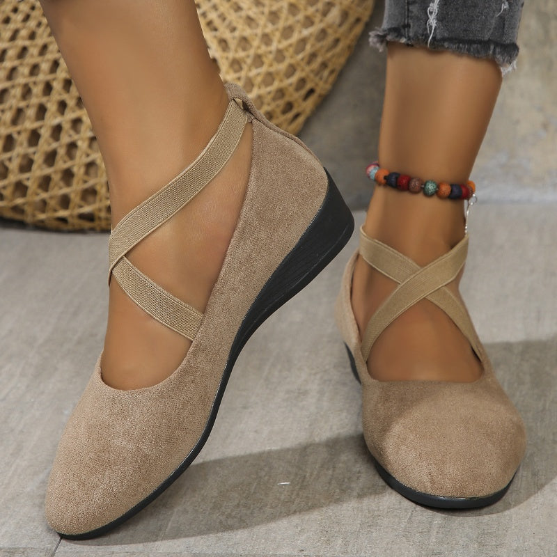 💃🔥Letzter Tag Promotion 50% Rabatt🔥Elegante feste Farbe elastische Riemen niedrige Keilschuhe
