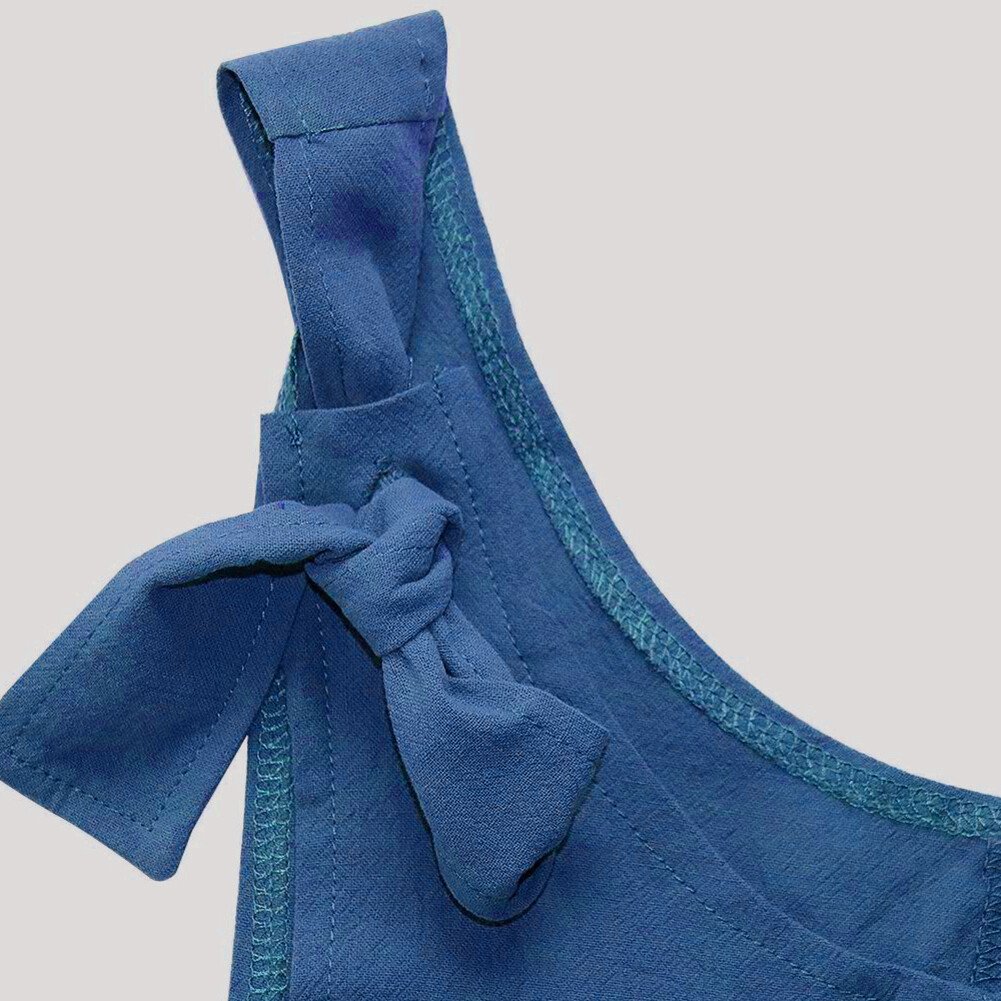 Einfarbige ärmellose verstellbare Träger Taschen Lose kurze Hosen Overalls