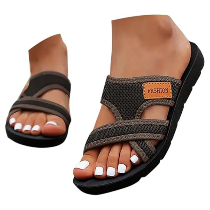 🔥Bequeme Damen-Sandalen mit flacher Sohle – Offene Zehenpartie, atmungsaktives Mesh für breite Füße im Sommer💖
