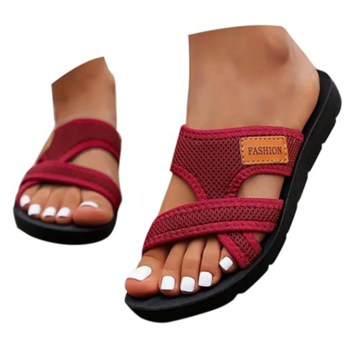 🔥Bequeme Damen-Sandalen mit flacher Sohle – Offene Zehenpartie, atmungsaktives Mesh für breite Füße im Sommer💖