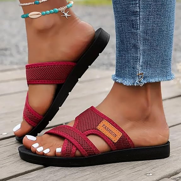 🔥Bequeme Damen-Sandalen mit flacher Sohle – Offene Zehenpartie, atmungsaktives Mesh für breite Füße im Sommer💖