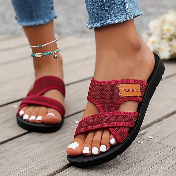 🔥Bequeme Damen-Sandalen mit flacher Sohle – Offene Zehenpartie, atmungsaktives Mesh für breite Füße im Sommer💖