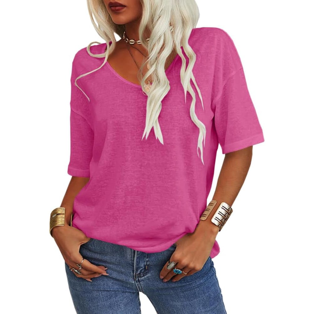 👕🔥 Unifarbenes Damen-T-Shirt mit V-Ausschnitt – 50% RABATT! Weich, atmungsaktiv & perfekt für Alltag, Büro & Freizeit 🌿
