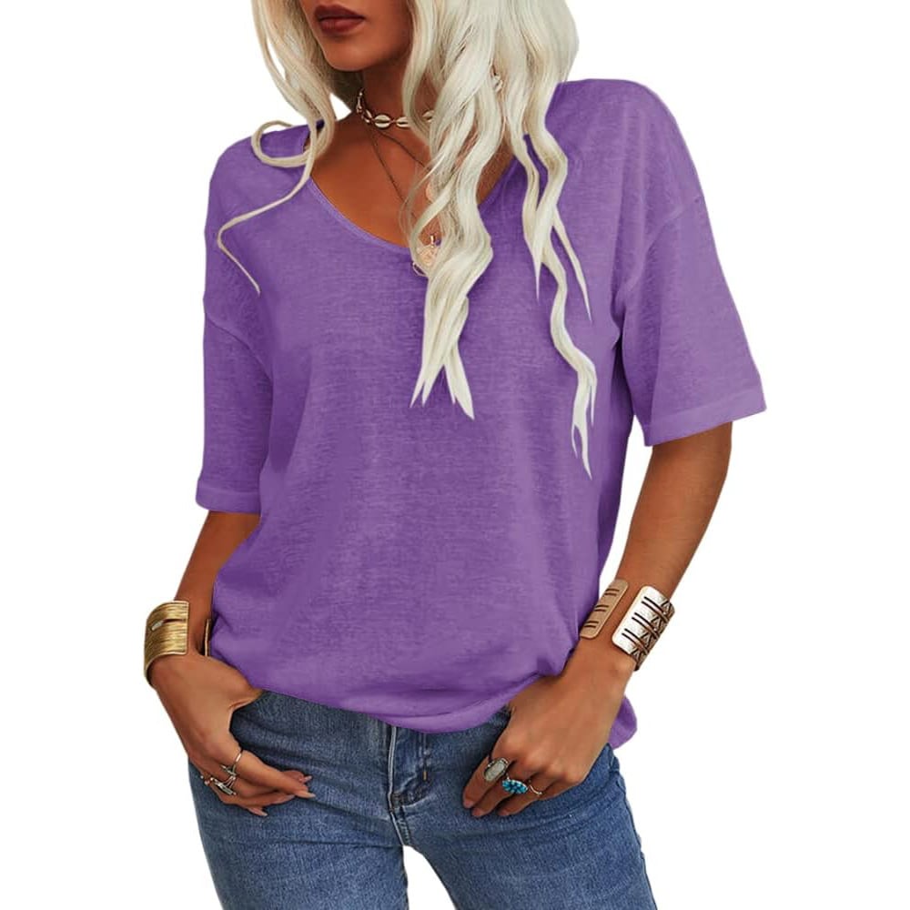 👕🔥 Unifarbenes Damen-T-Shirt mit V-Ausschnitt – 50% RABATT! Weich, atmungsaktiv & perfekt für Alltag, Büro & Freizeit 🌿