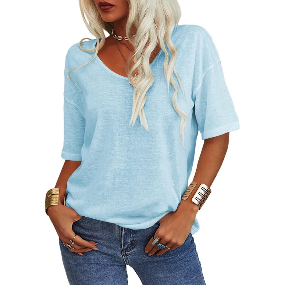 👕🔥 Unifarbenes Damen-T-Shirt mit V-Ausschnitt – 50% RABATT! Weich, atmungsaktiv & perfekt für Alltag, Büro & Freizeit 🌿