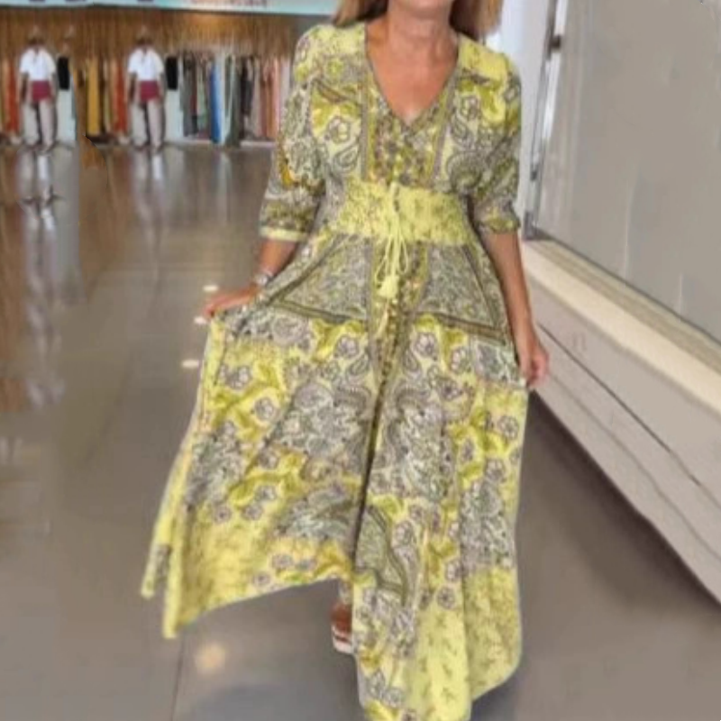 🔥 Frühjahr/Sommer Sale - 50% OFF 💃 Elegante Floral Drawstring Long Dresses für Damen