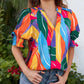 🌸 FLASH-SALE: 50% AUF BLUSEN! 🌸 Blumenprint Damenbluse ✨ V-Ausschnitt Puffärmel Sommer Tunika | Luftige Kurzarm Bluse für Alltag & Urlaub