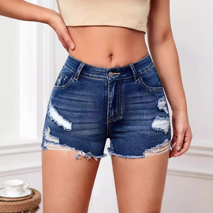 🌞 FRÜHLINGSERWACHEN – 50% RABATT! 🏖️ High-Waist Ripped Jeans-Shorts Curve-Chic – Super-Stretch Denim, Vintage Destroyed Look mit ausgefransten Säumen