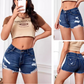 🌞 FRÜHLINGSERWACHEN – 50% RABATT! 🏖️ High-Waist Ripped Jeans-Shorts Curve-Chic – Super-Stretch Denim, Vintage Destroyed Look mit ausgefransten Säumen