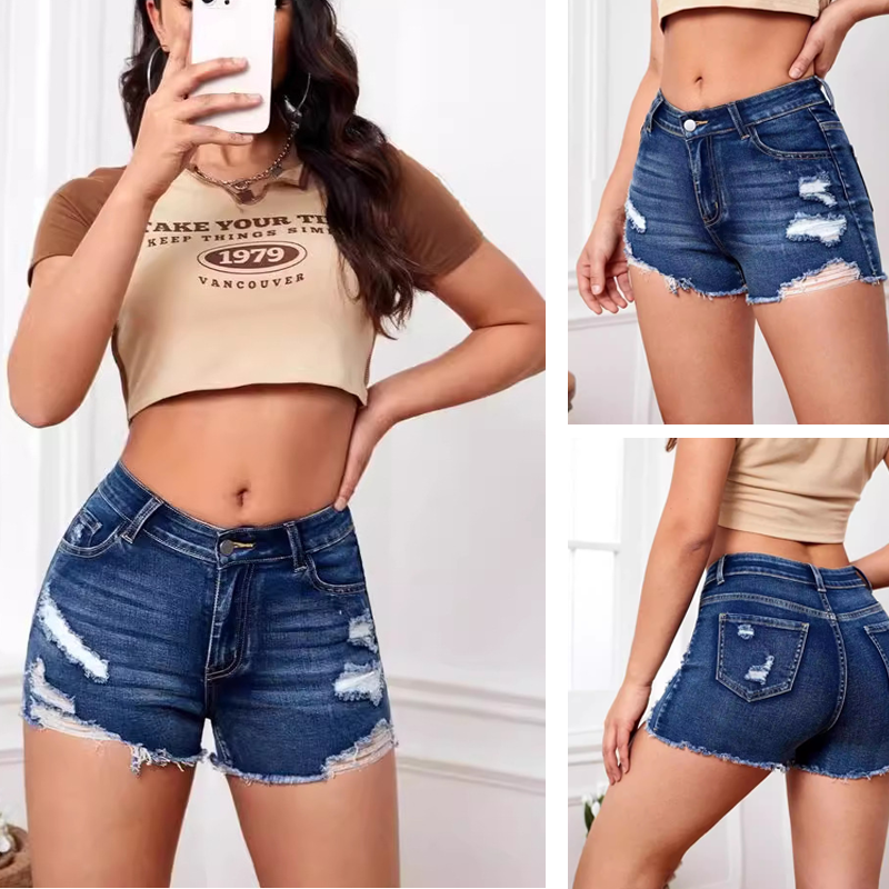 🌞 FRÜHLINGSERWACHEN – 50% RABATT! 🏖️ High-Waist Ripped Jeans-Shorts Curve-Chic – Super-Stretch Denim, Vintage Destroyed Look mit ausgefransten Säumen